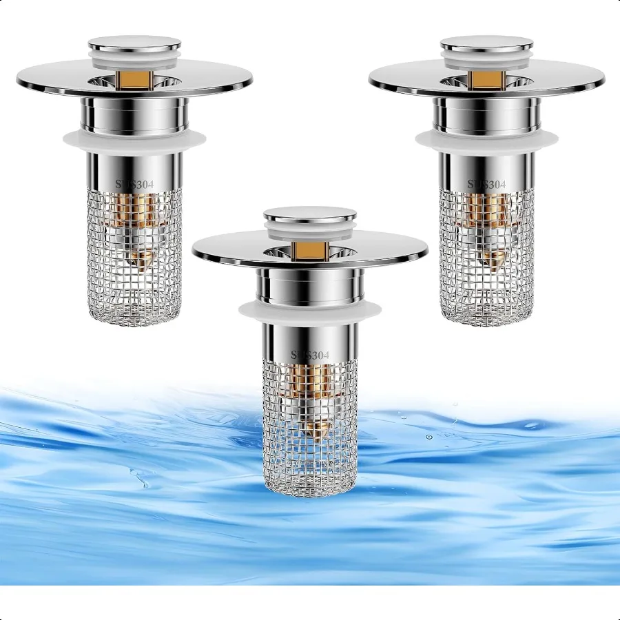 3 шт. сливной фильтр для раковины в ванной комнате с отверстием 1,11,26 дюйма, универсальный сливной фильтр из нержавеющей стали, уловитель волос, защита от засорения Po