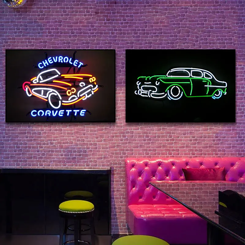 Decoração de bar pintura cyberpunk internet café parede led luz pendurada pintura e-sports sala ktv atmosfera luz néon mural