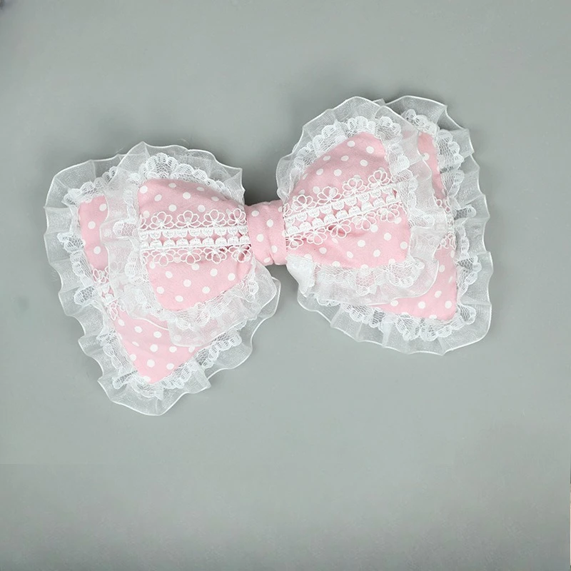 

Polka Dot Lace Bow Hair Clip, Handmade Lolita Hair Accessory for Sweet Girls & Tea Party Cosplay