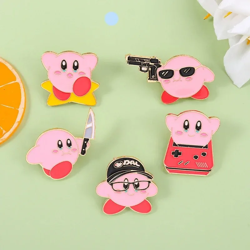 5pcs Set Cute Funny Game Kirby Enamel Pins Metal Magic Anime Broochs Backpack Hat Bag Collar Lapel Badges Student Birthday Gifts