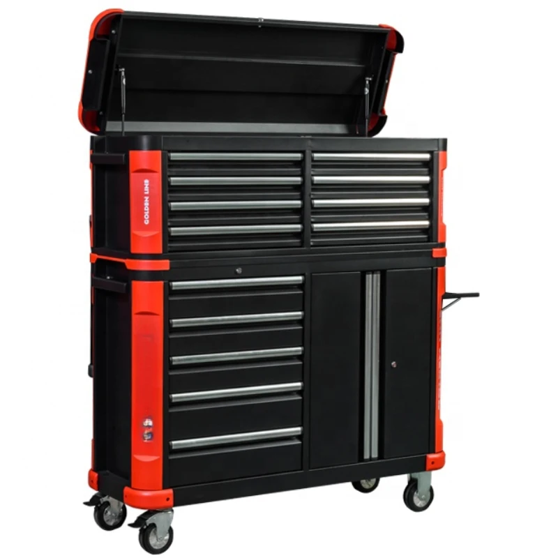 

13 Drawers heavy duty metal tool box rolling cabinet black worktable with hand tools workshop chest