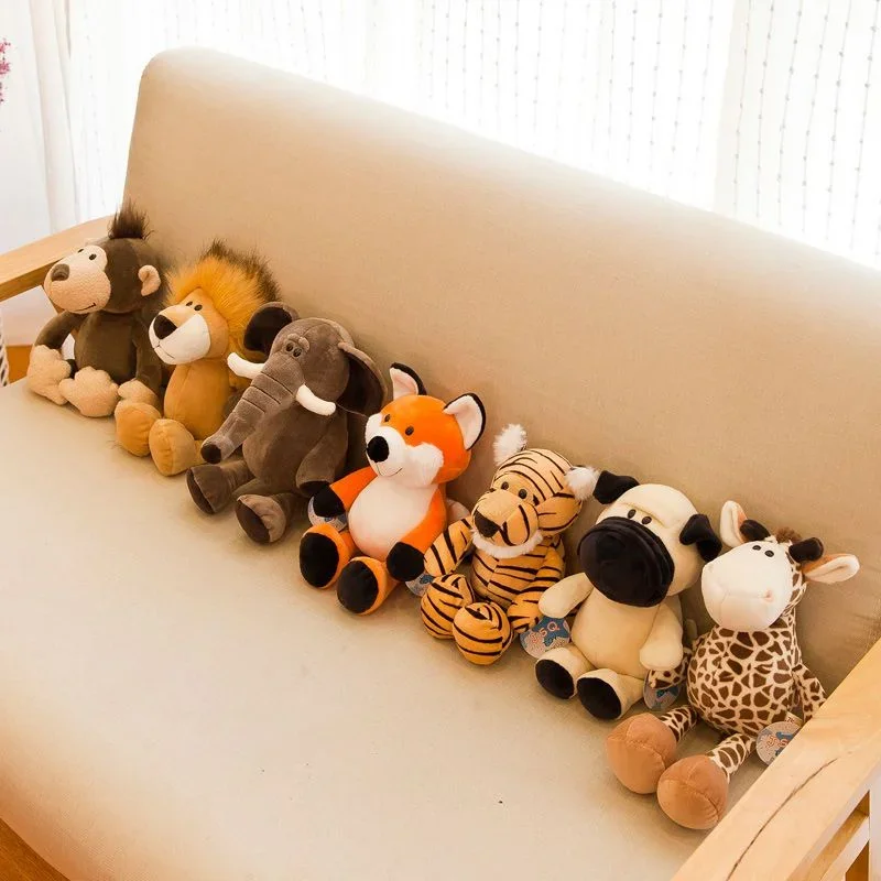 25CM Kawaii Jungle Animal Plush Toys Forest Animal Plush Dog Zebra Elephant Lion Fox Giraffe Children\'s Toys Doll Birthday Gift