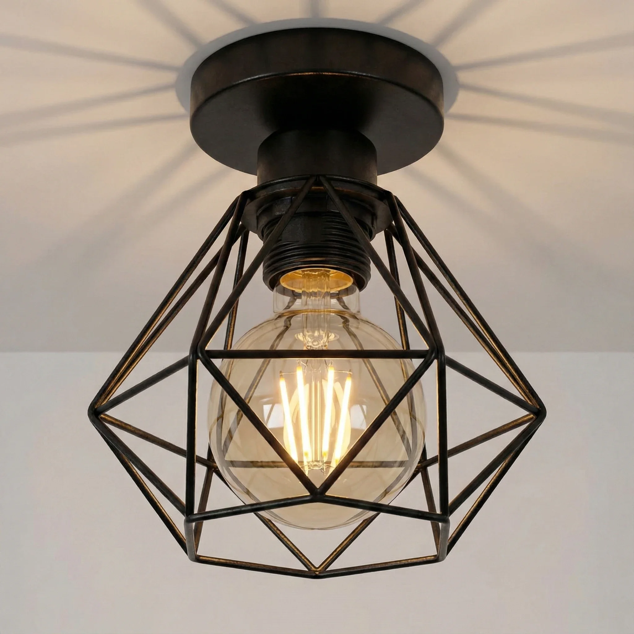 Retro Ceiling Lamp Iron Frame Ceiling Lighting Paint Restaurant Teahouse Chandelier Indoor Wrought Metal Modern Pendant Lights