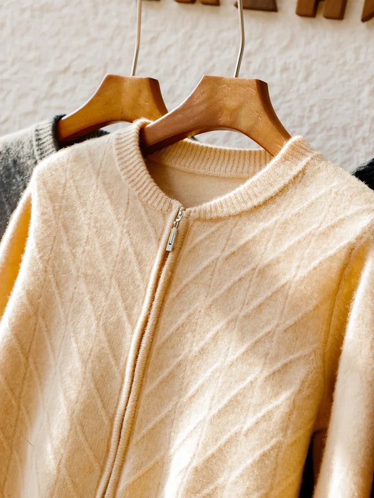 Men Cashmere Sweater Zipper Cardigan Mock Neck Long Sleeve Coat Autumn Winter 100% Merino Wool Knitwear Thick Smart Casual Tops