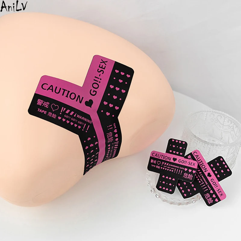 AniLV Pink Warning Tape Nipple Patch Stick Disposable Ultrathin Chest Pudendum Paste Sexy Nude Bra Erotic Accessories
