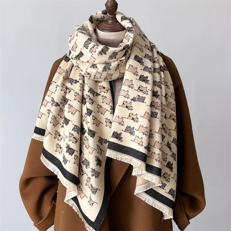 

Luxury Cashmere Animal Scarf Winter Women Pashmina Shawls Warm Blanket Wraps Female Foulard Bandana Brand Thick Scarves Hijab