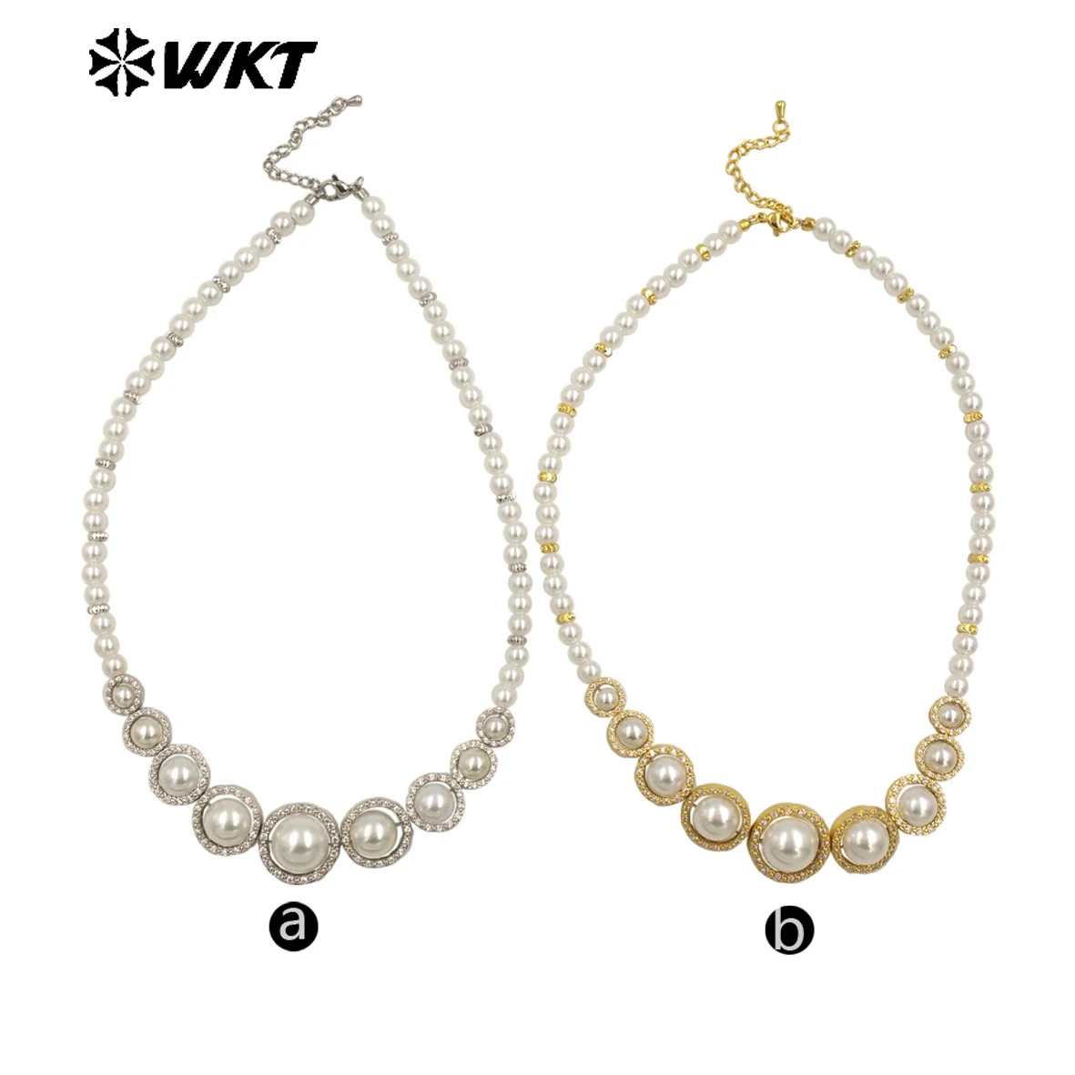 WT-JN290 Wholesale Fashion Gold Plated Different Size Of Beads Women 16 Inch Long Choker Necklace With Zircon Around