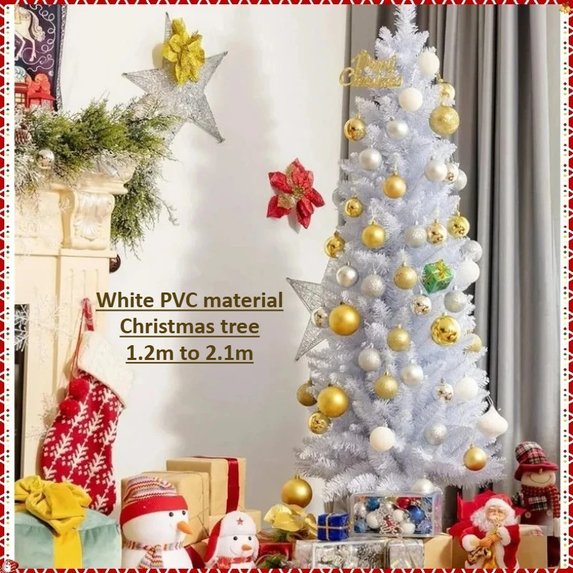 

Artificial Christmas Tree PVC Pointed Head Pencil White Large Christmas Tree 1.2m-2.1m Family Christmas Party Scene Decorations