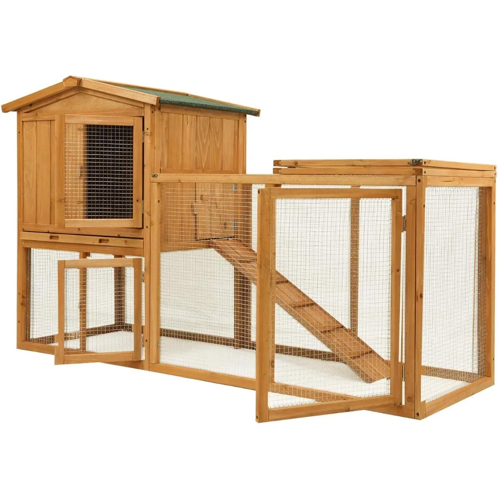 

Chicken Coop Large Wooden Outdoor Bunny Rabbit, Hutch Hen Cage with Ventilation Door, Removable Tray & Ramp Garden Backyard Pet