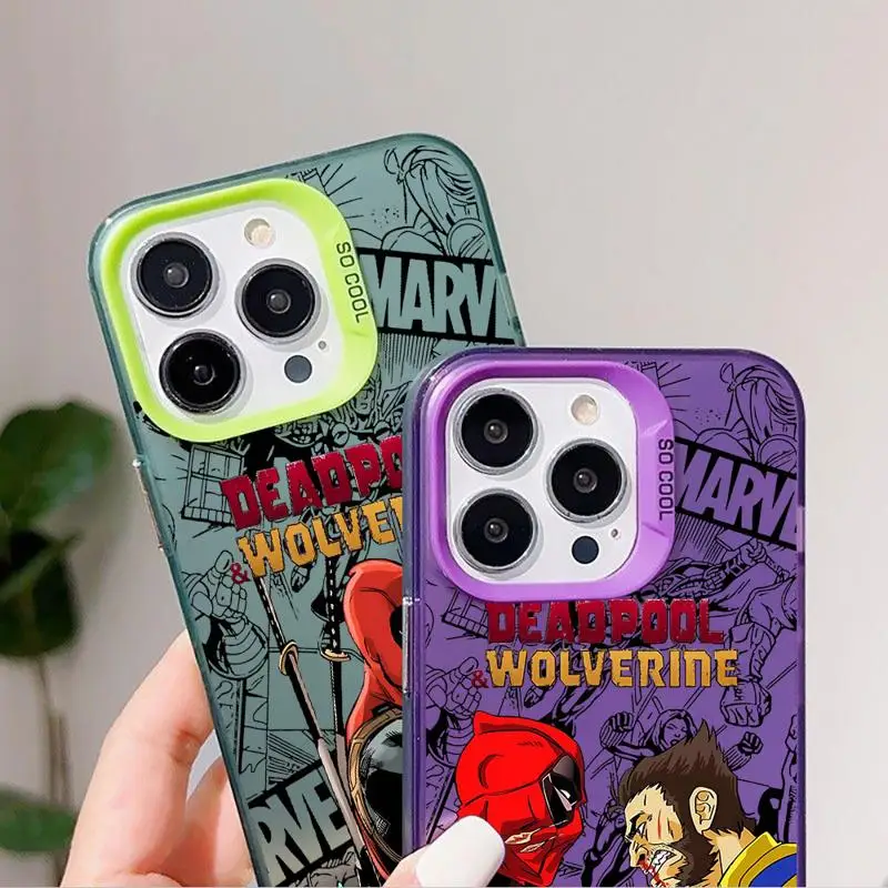 Colored Silver Case for Apple iPhone 11 13 15 Pro Max 12 14  XR X XS Shockproof Phone Cover Anime Marvel Deadpool And Wolverine