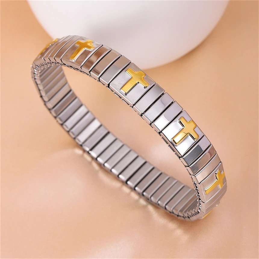 316L Stainles Steel Vintage Minimalist Cross Elasticity Bracelets Ladies Fashion Trend High Jewelry Accessories Party Gift SAB13