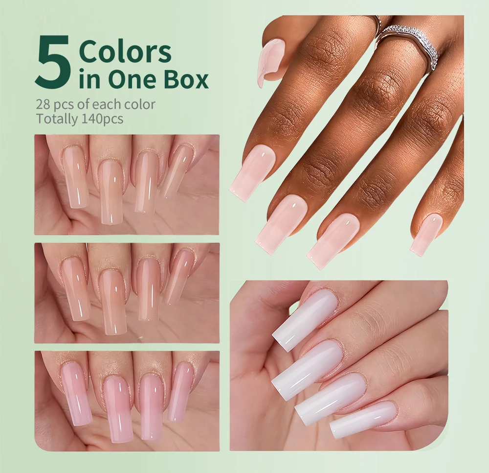 NAILPOP Nagelset zum Aufdrücken, 5-Farben-Mix, tragbare künstliche Nägel, 140–150 Stück, Mandel-Sarg, quadratisch, ovale Formen, langlebiges Design – Detail 19