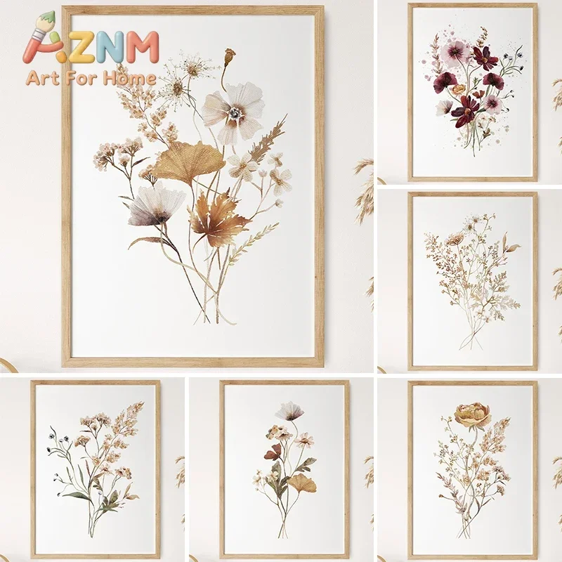 1pc Frameless Canvas Painting Dried Bouquet Poster Wildflowers Ginkgo Fall Flower Canvas Printing Home Living Room Wall Art Deco