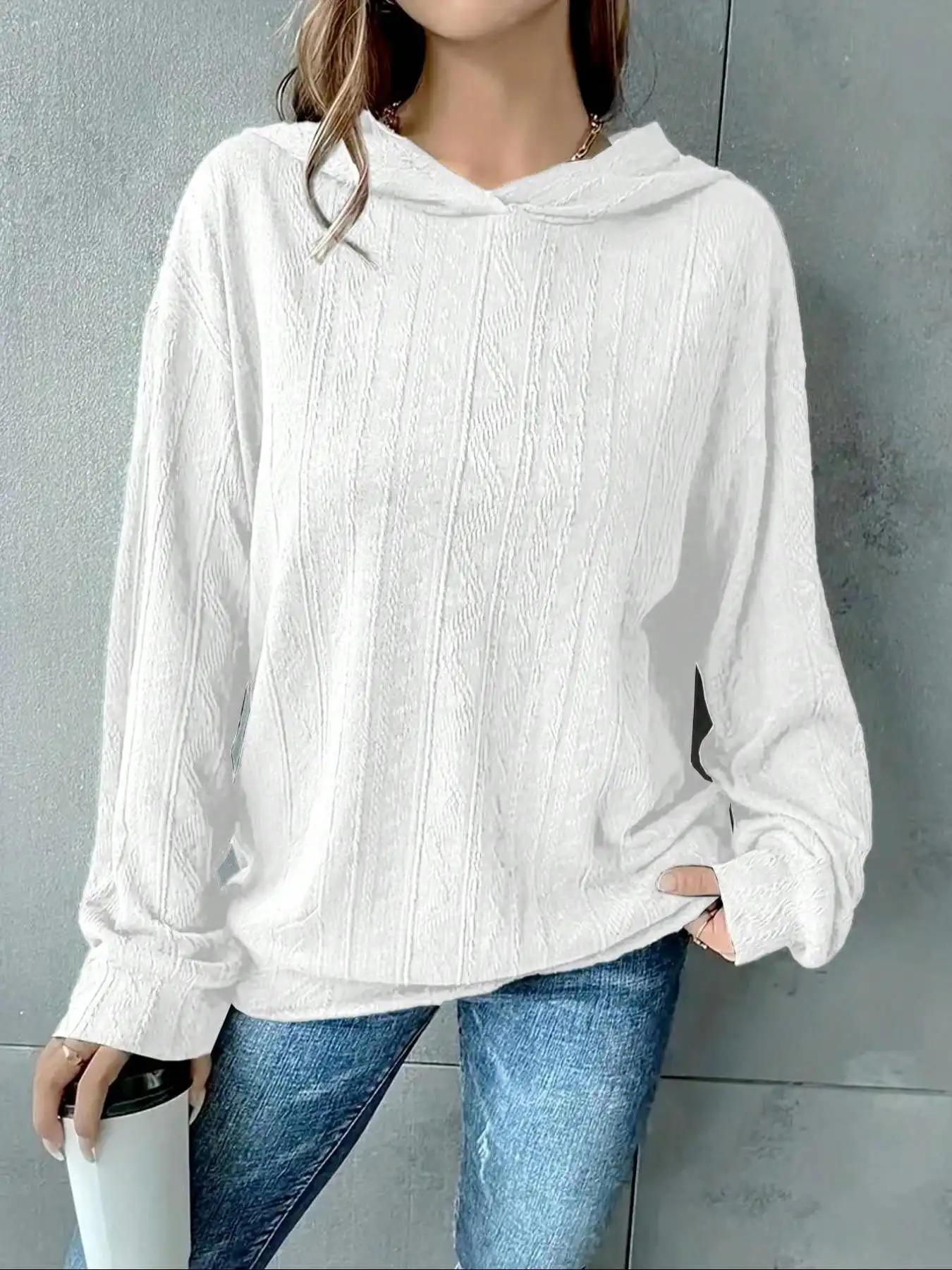 

Plain Drop Shoulder Hoodie Casual Long Sleeve Hooded Sweatshirt for Fall and Winter Women Clothing for Daliy Wear
