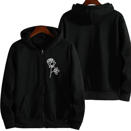 Imagen 2 del producto Sudadera con capucha versátil de Color sólido Unisex estampada a la moda para parejas Sudadera con capucha informal de estilo callejero con cremallera