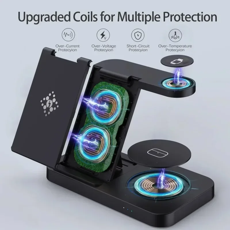 Travel 4 in 1 Wireless Charger Dock Foldable Charge For iPhone 16~12 Pro Max iWatch 10~2 SE AirPods Pro or For Samsung S25 S24