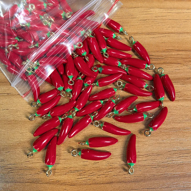 50 قطعة/الحزمة السائبة بالجملة الفلفل الأحمر سبائك المينا سحر مقلد الخضار سوار القرط قلادة DIY بها بنفسك صنع المجوهرات #1