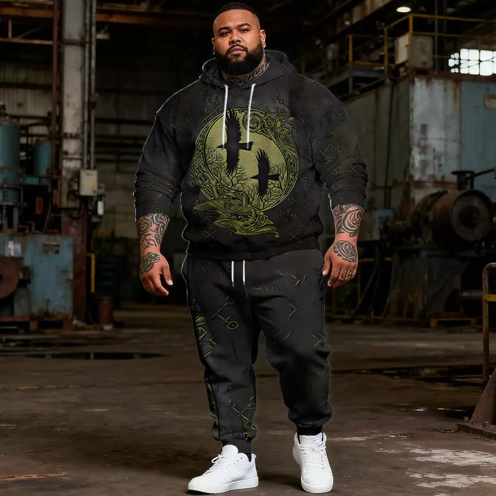 

S-9xl plus size Men's Hoodie Set with Eagle Elements - 2-Piece Casual Outfit, Soft Warm Fabric, Features Stylish Eagle Prints