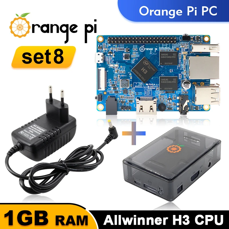 Orange Pi PC + حافظة + مصدر طاقة كمبيوتر لوحة واحدة 1 جيجابايت رام Allwinner H3 لوحة تطوير تجريبية تشغيل نظام التشغيل Android Ubuntu Debian OS