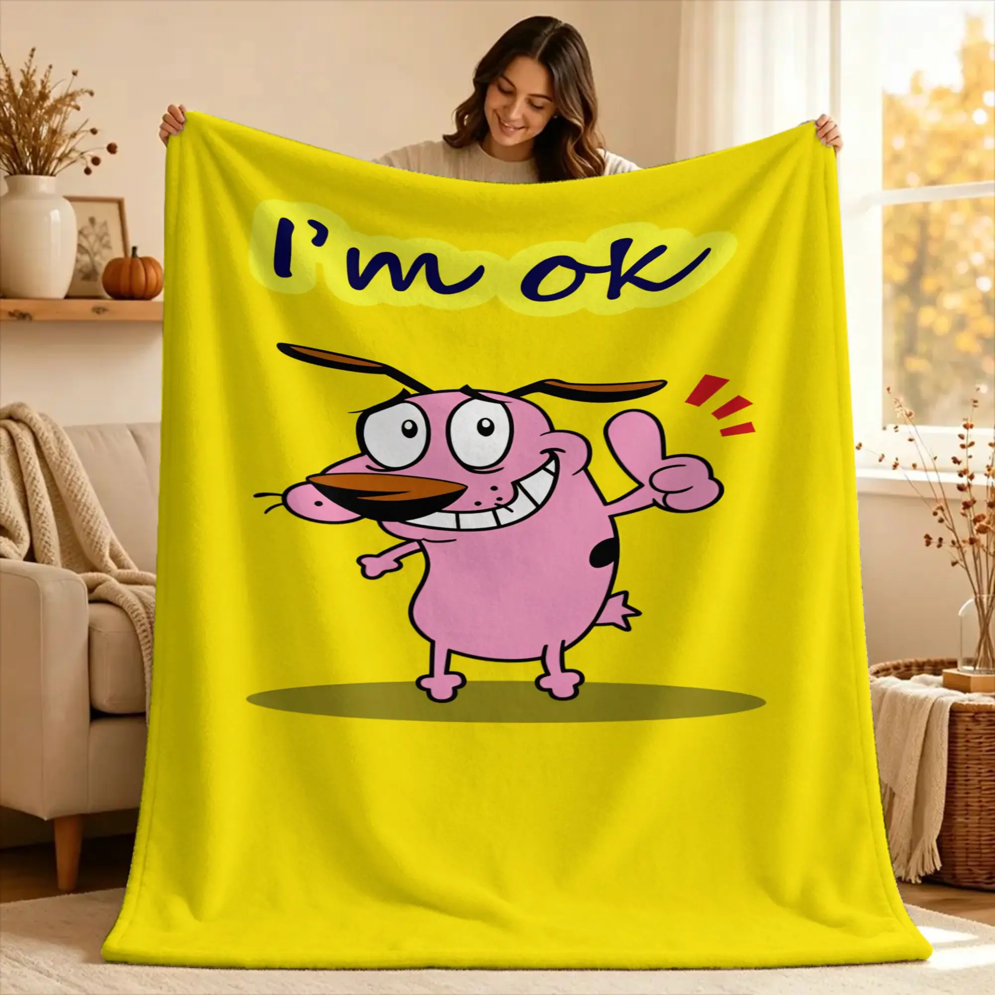 Couraged Cowardlys Dogs Blankets  Soft Funny Plush Bedding Throws For Couch Chair Sofa Bed Travel Flannel Bedspread Bed Cover