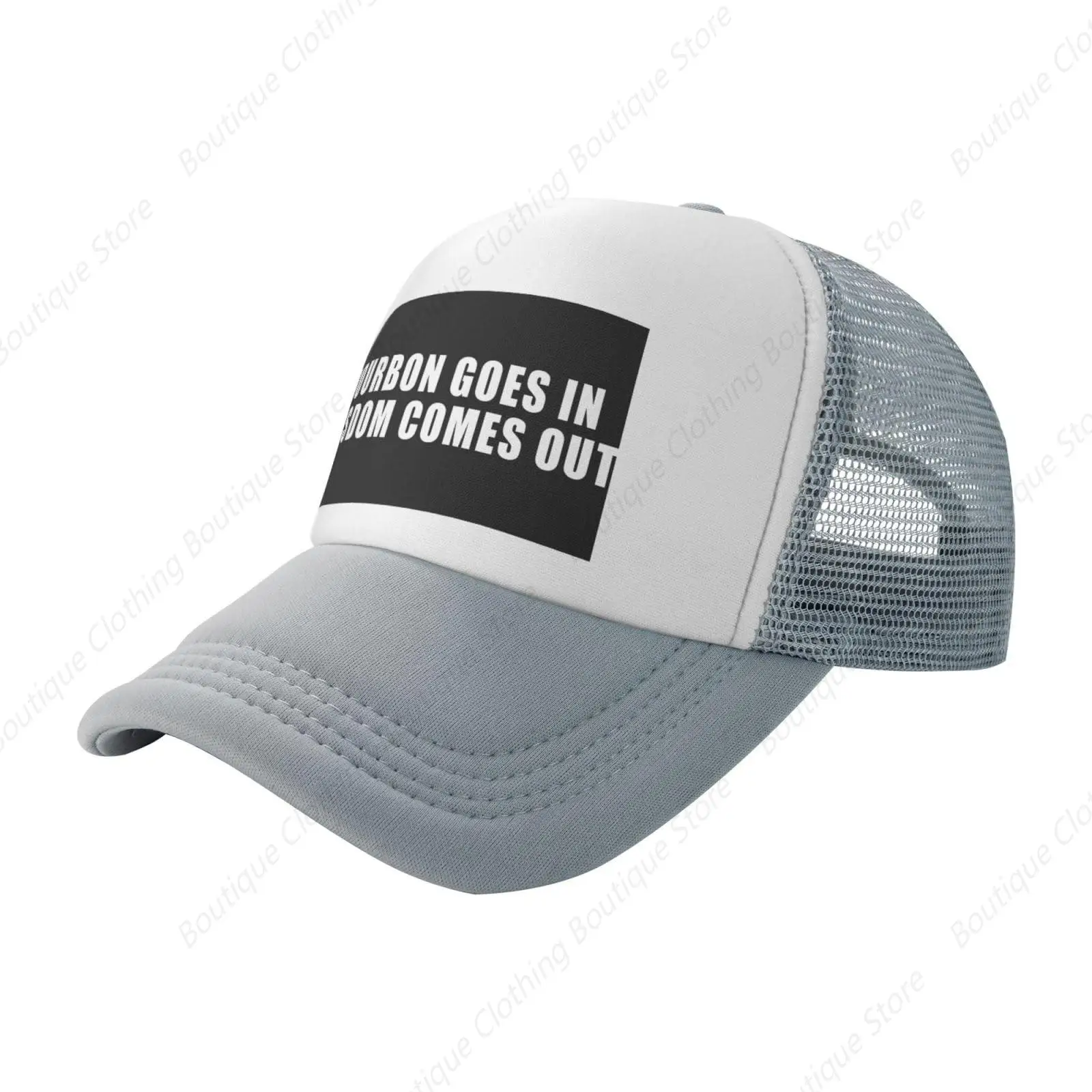 Bourbon Goes in Wisdom Comes Out Breathable Mesh Baseball Cap Adjustable Lightweight Trucker Hat Pink