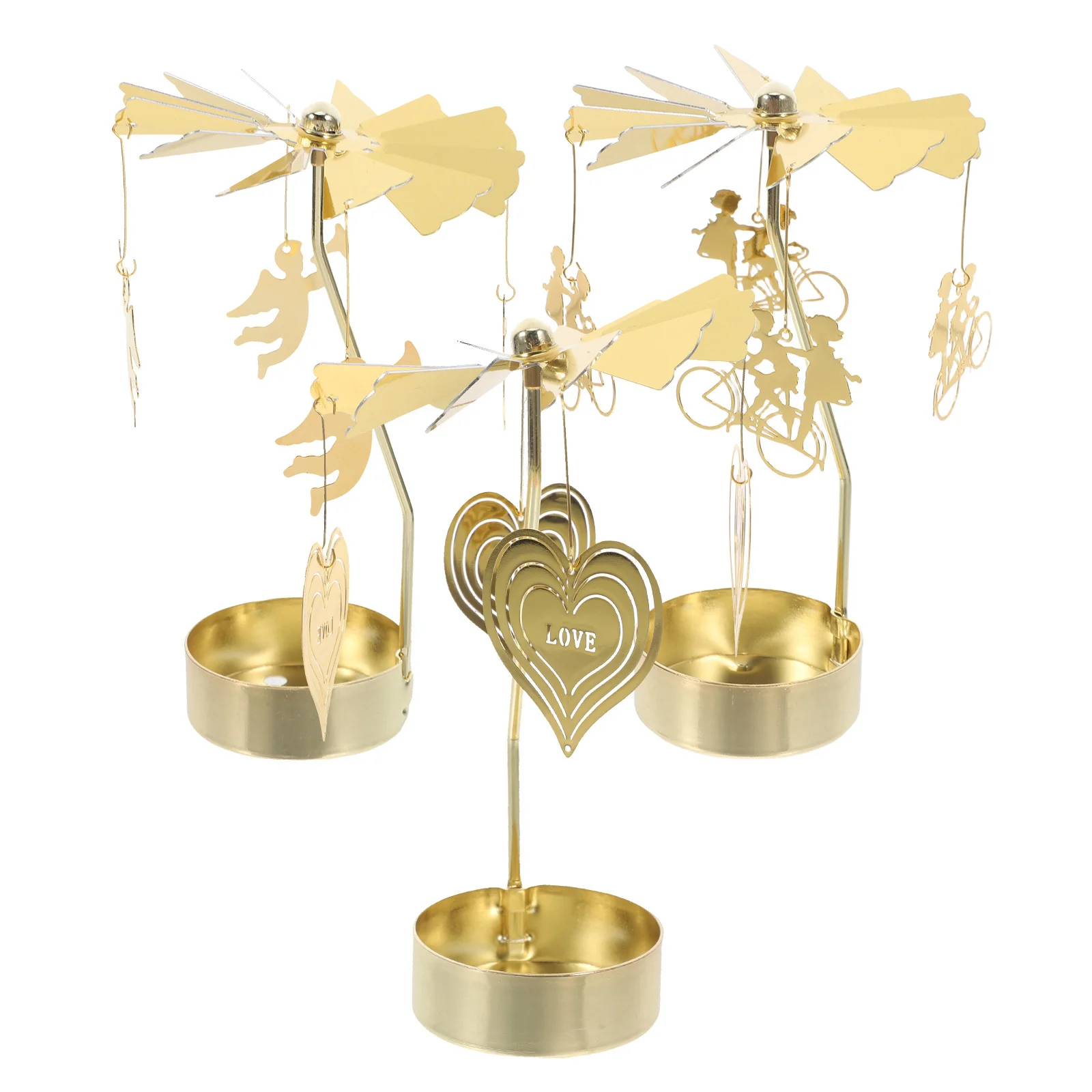 

3Pcs Rotating Holder Metal Spinning Tea Light Romantic Decoration for Valentine Wedding Party Table Holder