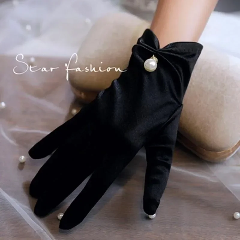 2025 Elegant Bridal Five Finger Performance Lolita JK Full Finger Gloves Pearl Women Wedding Gloves Korean Driving Mittens image 6