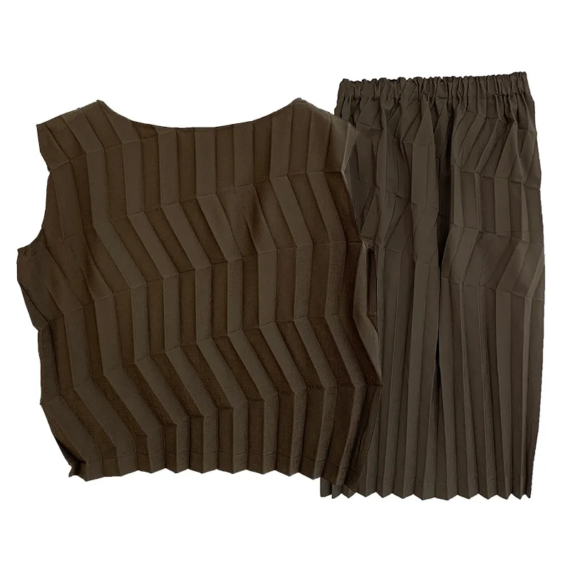 Miyake Niche Design Sense Handmade Pleated Suit Women's Summer Temperament Age-reducing Slim Top Skirt Two-piece Set