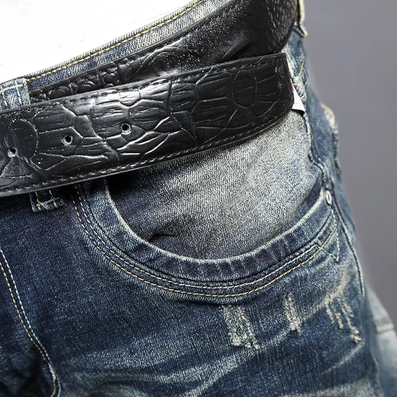 Newly Designer Fashion Men Jeans Retro Blue Elastic Slim Ripped Jeans Men Trousers Embroidery Vintage Casual Denim Pants Hombre