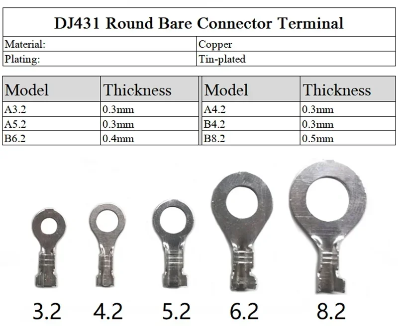 50/100pcs DJ431 Wire End Lug Terminal  A3.2 A4.2 A5.2 B4.2 B6.2 B8.2 O Ring Bare Copper Cold Press Circular Splice Crimp