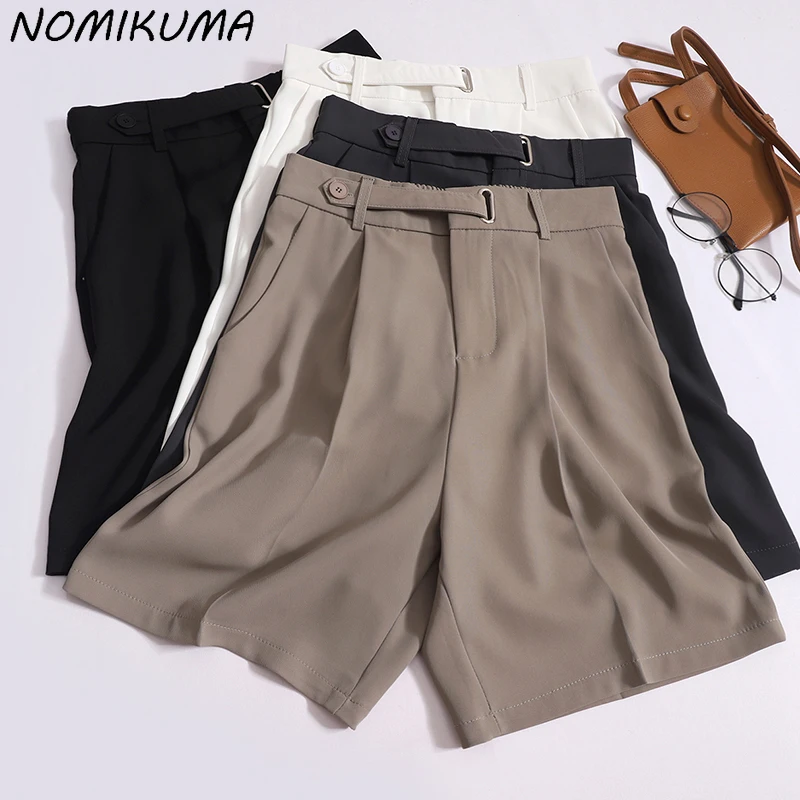 Nomikuma Summer 2024 New High Waist Casual Wide Leg Pants Fashion Korean Single Button Back Elastic Split Pant Mujer