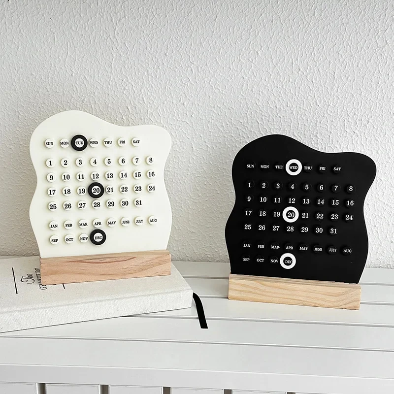 New Wooden DIY Cloud Ring Calendar Cute Adjustable Week Month Date Display Wooden Base Round Rings Home Office Desk Decoration