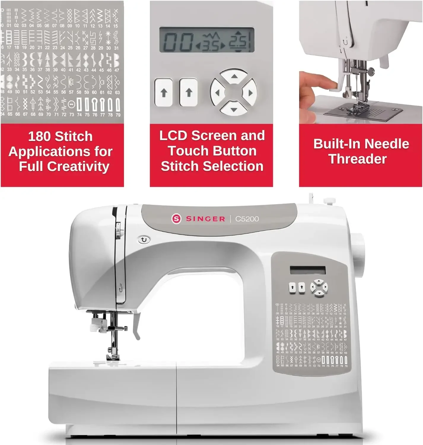 Singer C5200 Grey Sewing Machine, White