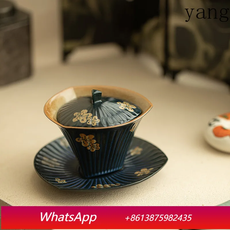 

LH pure hand-painted ice plum cover bowl ceramic tea set, the whole set of tea bowl stuffy tea