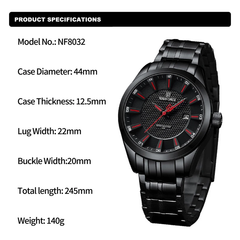 NAVIFORCE Men\'s Luxury Waterproof Wrist Watch Male Stainless Steel Casual Quartz Calendar Clock Military Sports Watches for Man