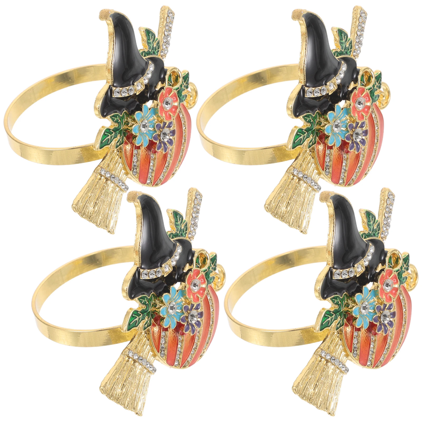 

4 Pcs Wizard Hat Napkin Buckle Metal Holder Halloween Pumpkin Rings Dinner Holders Decorative Banquet Table