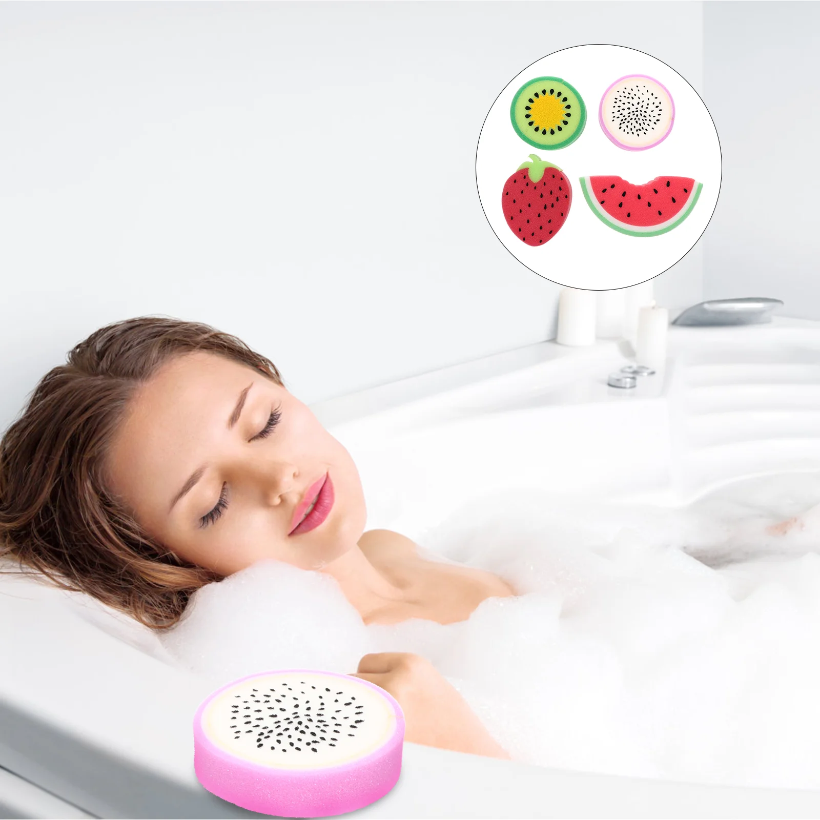 

4 Pcs Sponge Adorable Shaped Shower Puff Soft Texture Exfoliating Kids Sponge Bright Color Fun Bath Time Watermelon