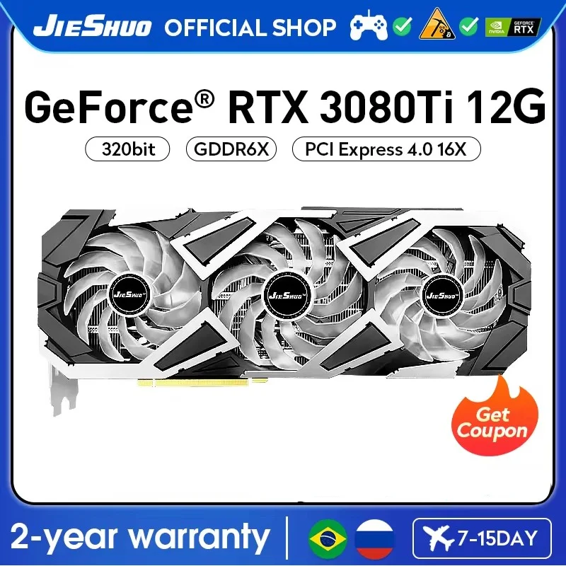 

JIESHUO NVIDIA RTX 3080 Ti 12гб игровая видеокарта RTX3080 Ti 12гб GDDR6X 384Bit RTX 3080TI 12гб видеокарта 3080 TI 12гб RTX