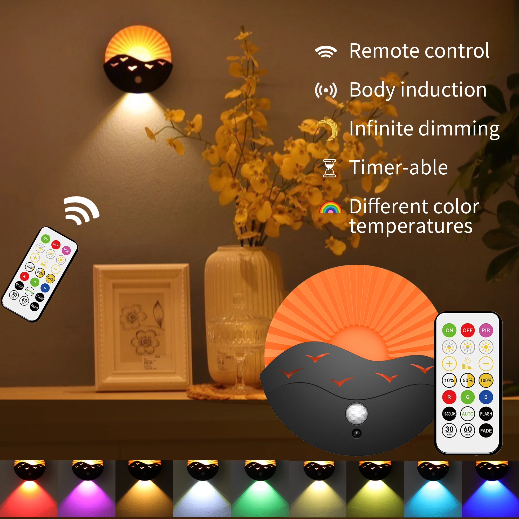 

Motion Sensor LED Wall Lamp 3AAA Battery Night Light For Kitchen Cabinet Wardrobe Bedroom Staircase Remote Control Closet Light