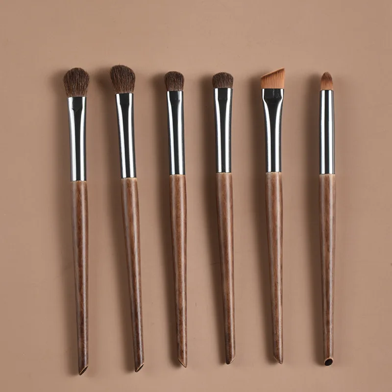 6PCS Detail Eyeshadow Brushes Set, Natural Horse Hair Makeup Brushes for Lower Eyelid/Eye Socket Precision Travel-Friendly