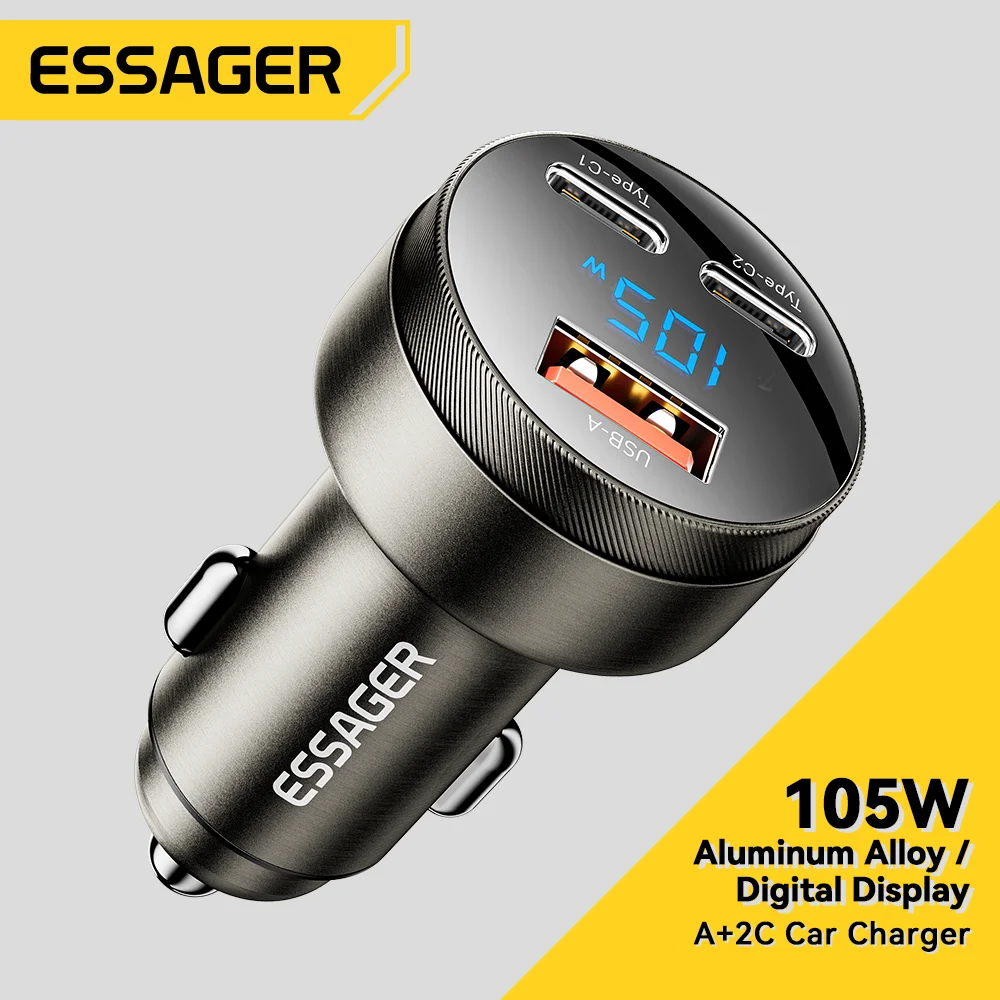 Essager-cargador USB tipo C para coche, dispositivo de carga rápida de 105W, PD3.0, QC4.0, 3,0, SCP, PPS, USB tipo C, para iPhone 15, 14, 13,