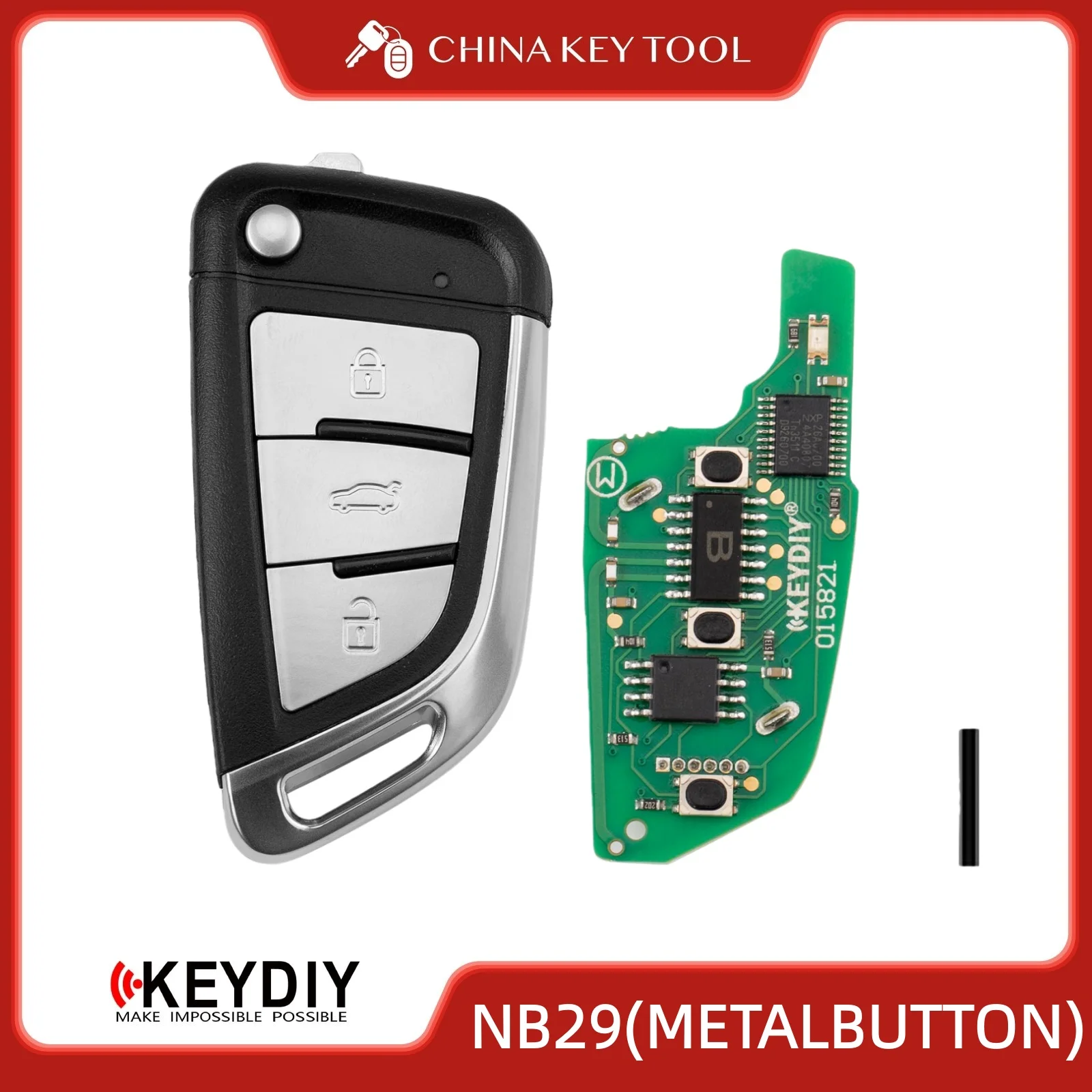 

Универсальный выкидной ключ-пульт KEYDIY KD NB29-3 с 3 металлическими кнопками, совместимая замена