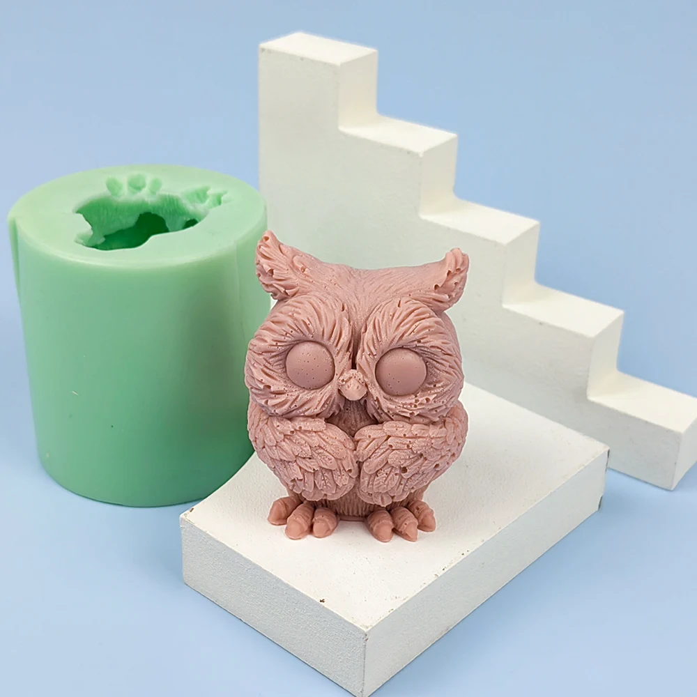 DW0450 3D A Small Lovely Owl Animals Moulds Silicone Standing Candle Mold Soap Molds Wedding Birthday Valentine's PRZY