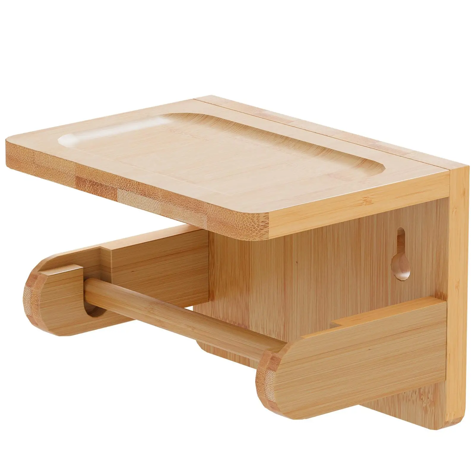 

Toilet Paper Holder with Shelf Organizer Wall Mount Toilet Tissue Roll Holder Bamboo for Hotel Bathroom Washroom Toliet