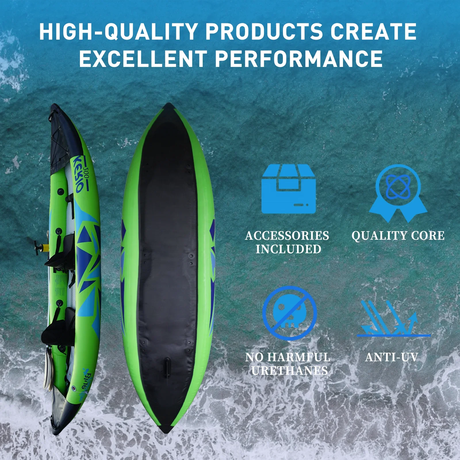 Lightweight 3-Person Inflatable Kayak for Adults for Excursions & Fishing PVC/PE Hull Nylon Material 4m Length for Rivers