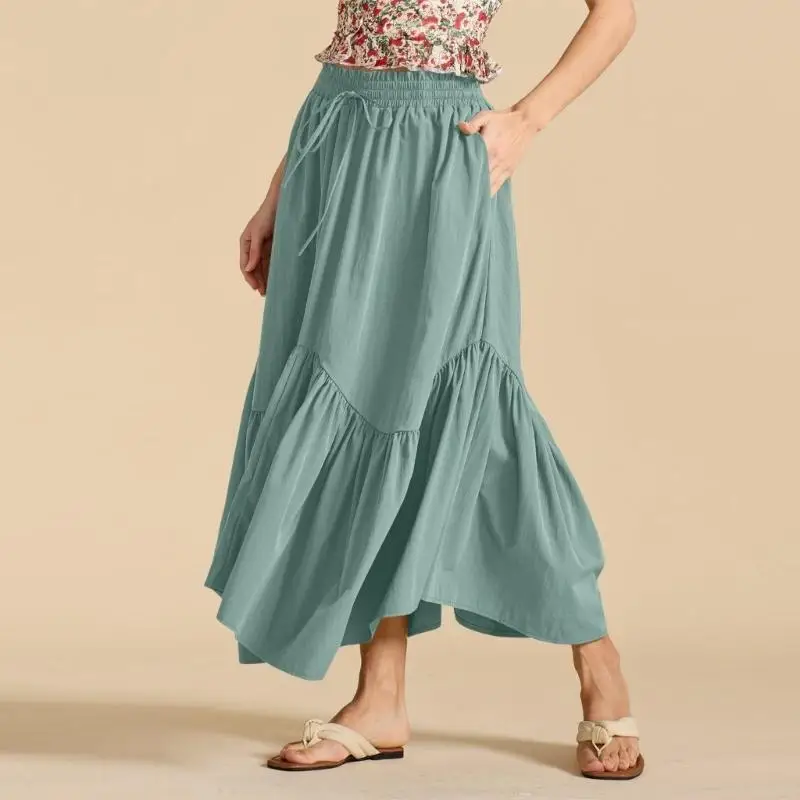 تنانير طويلة W0YA للنساء تنورة طويلة بخصر عالٍ من عصر النهضة مع جيوب #5