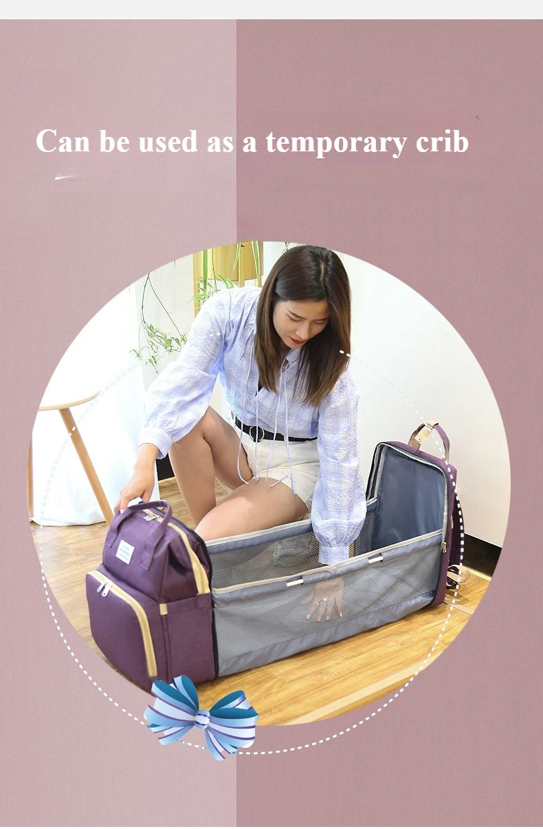 

Large Capacity Folding Baby Bed Diaper Bag - Multi-functional Lightweight Outdoor Maternity Backpack Essential for Mom Travel