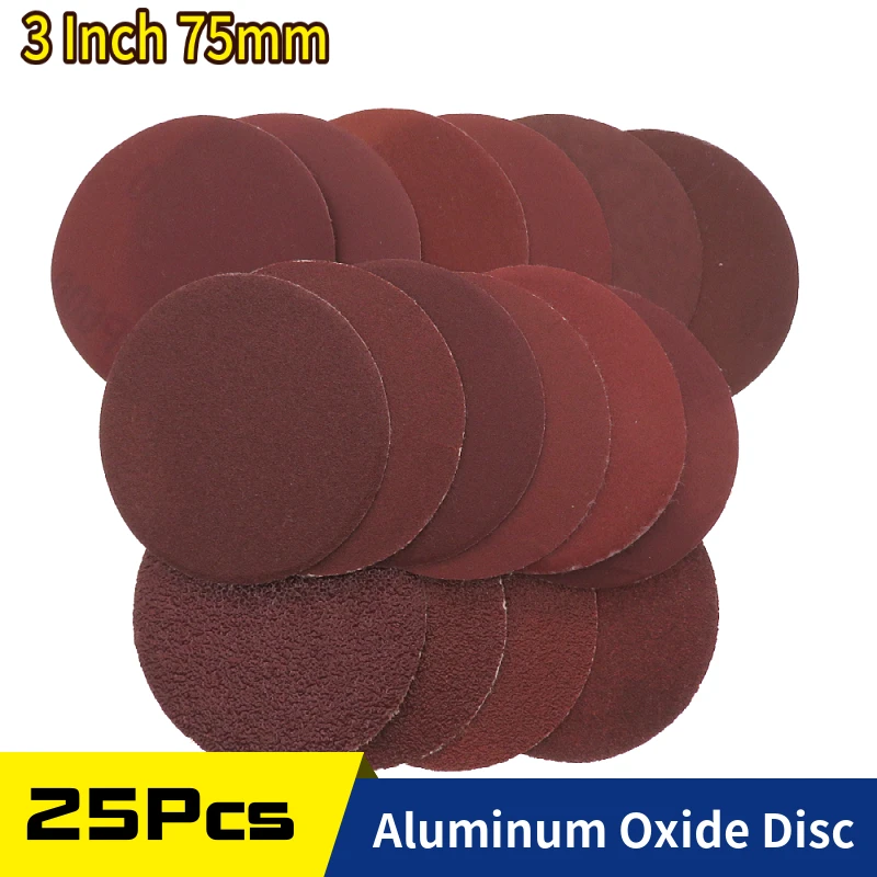 

25PCS 3 Inch(75mm) Hook Loop Flocking Sanding Discs for Dry Sanding Abrasive Sandpaper Rotary Tools Polishing Accessories