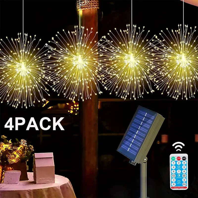 

Solar Firework Lights 8 Modes Starburst Sphere Lamp Remote Control Waterproof Hanging Solar Fairy Light Yard Party Garden