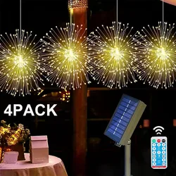 Luces solares de fuegos artificiales, lámpara de esfera Starburst con Control remoto, luz colgante Solar de hadas, impermeable, para patio, fiesta y jardín, 8 modos